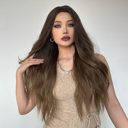 28 inches wave long hair ombre brown fashion wig LC179-1