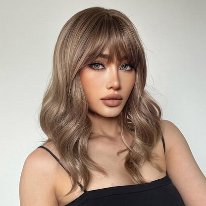 Delivery From US | 16 Inch Brown Ombre Wavy Wigs for Women LC1006-1