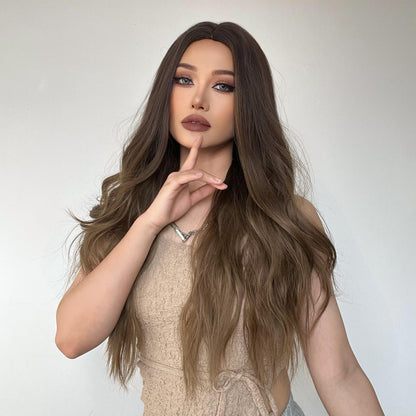 28 inches wave long hair ombre brown fashion wig LC179-1