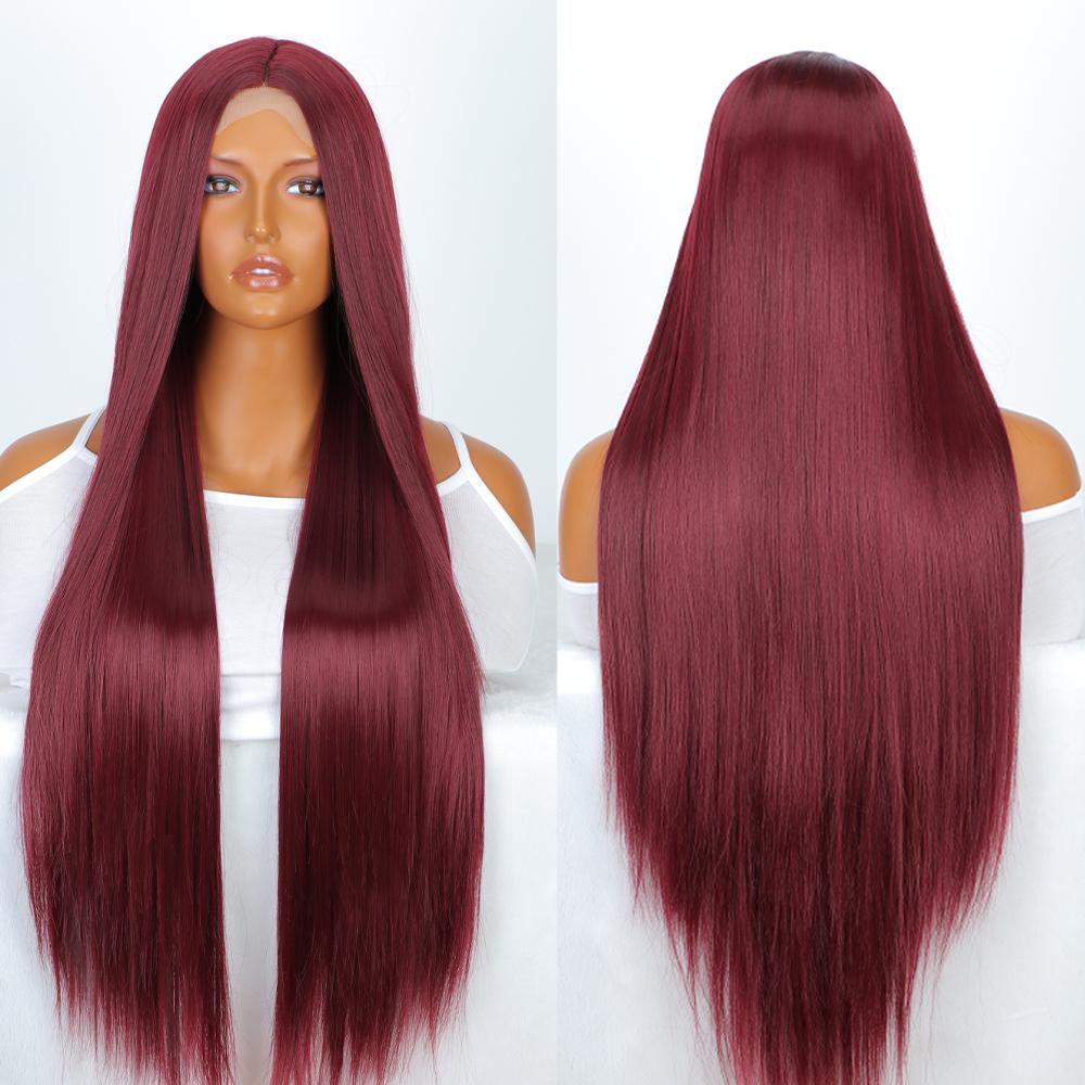 13x4 Lace Frontal Burgundy Color Long Straight 100% Brazilian Human Hair Wig 180% & 210% Density